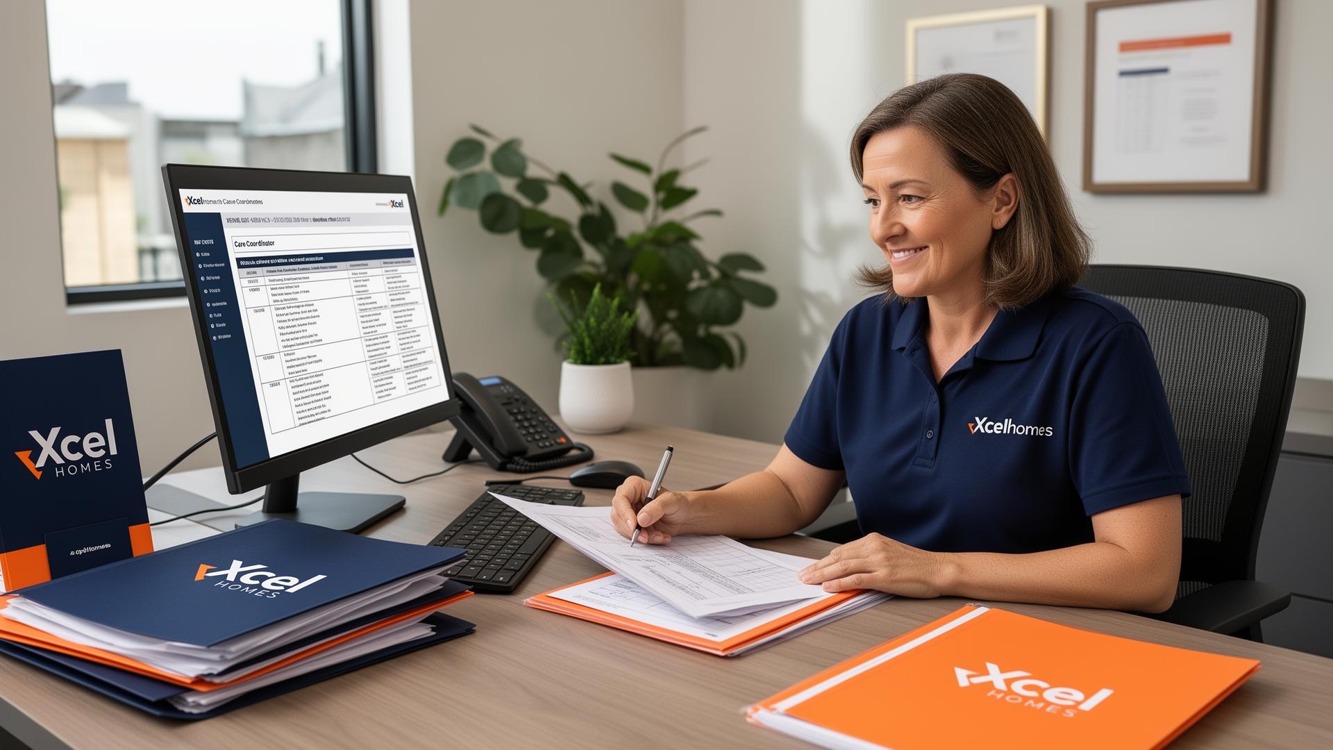 Xcel Homes care coordinator managing personalised care plans for clients across Leicestershire